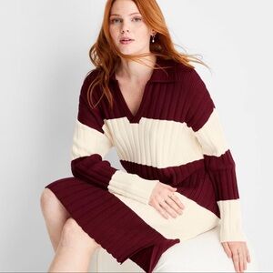 Striped Burgundy and Cream Sweater Dress